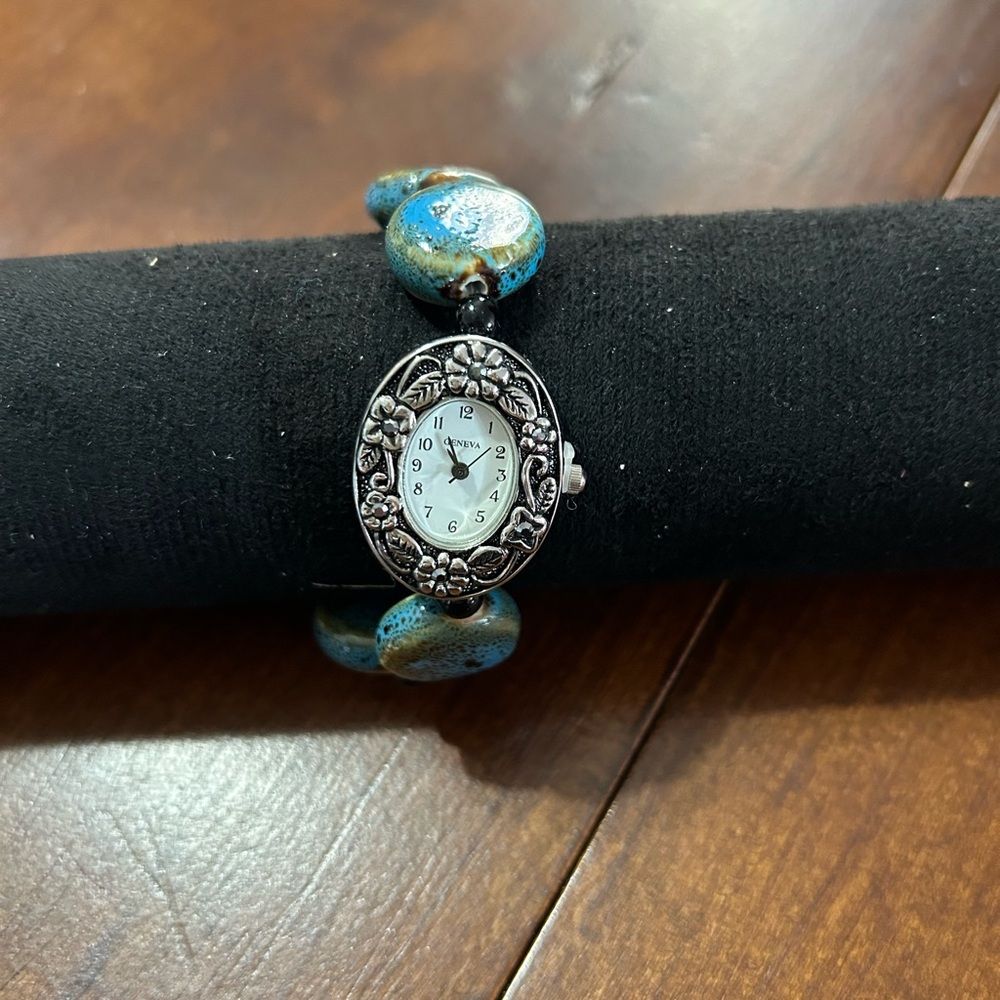Elegant Blue Beaded Watch Bracelet